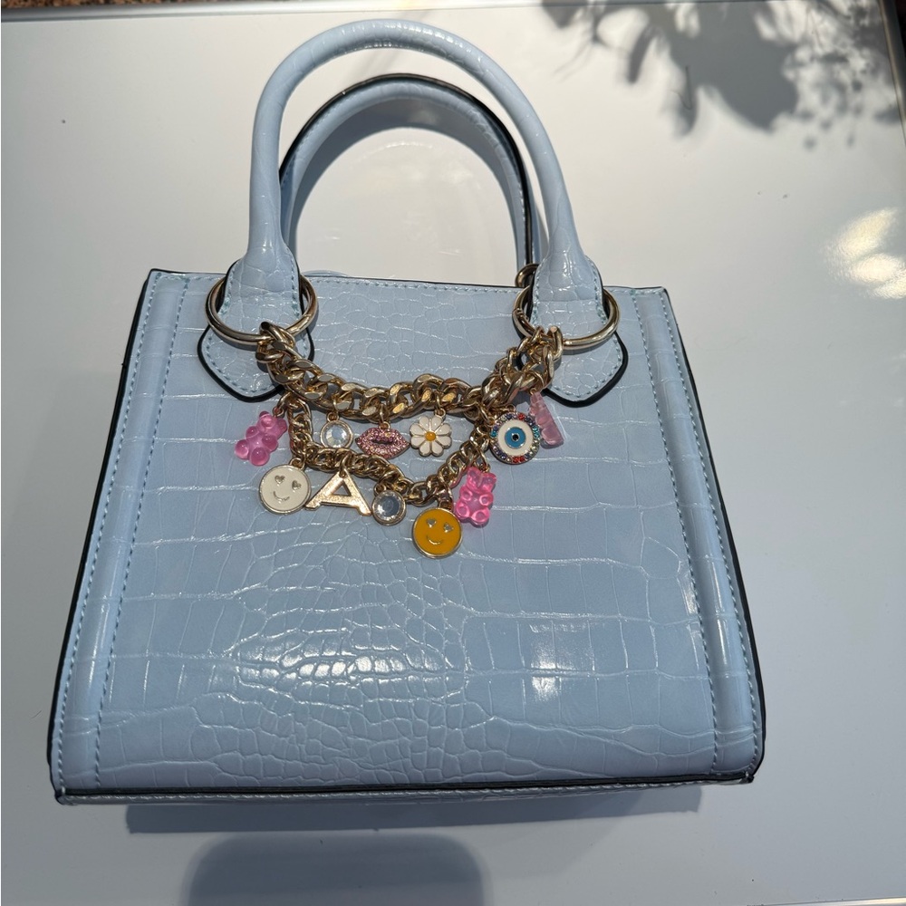 Light Blue Croc-Embossed Handbag with Charm Accents, from Aldo